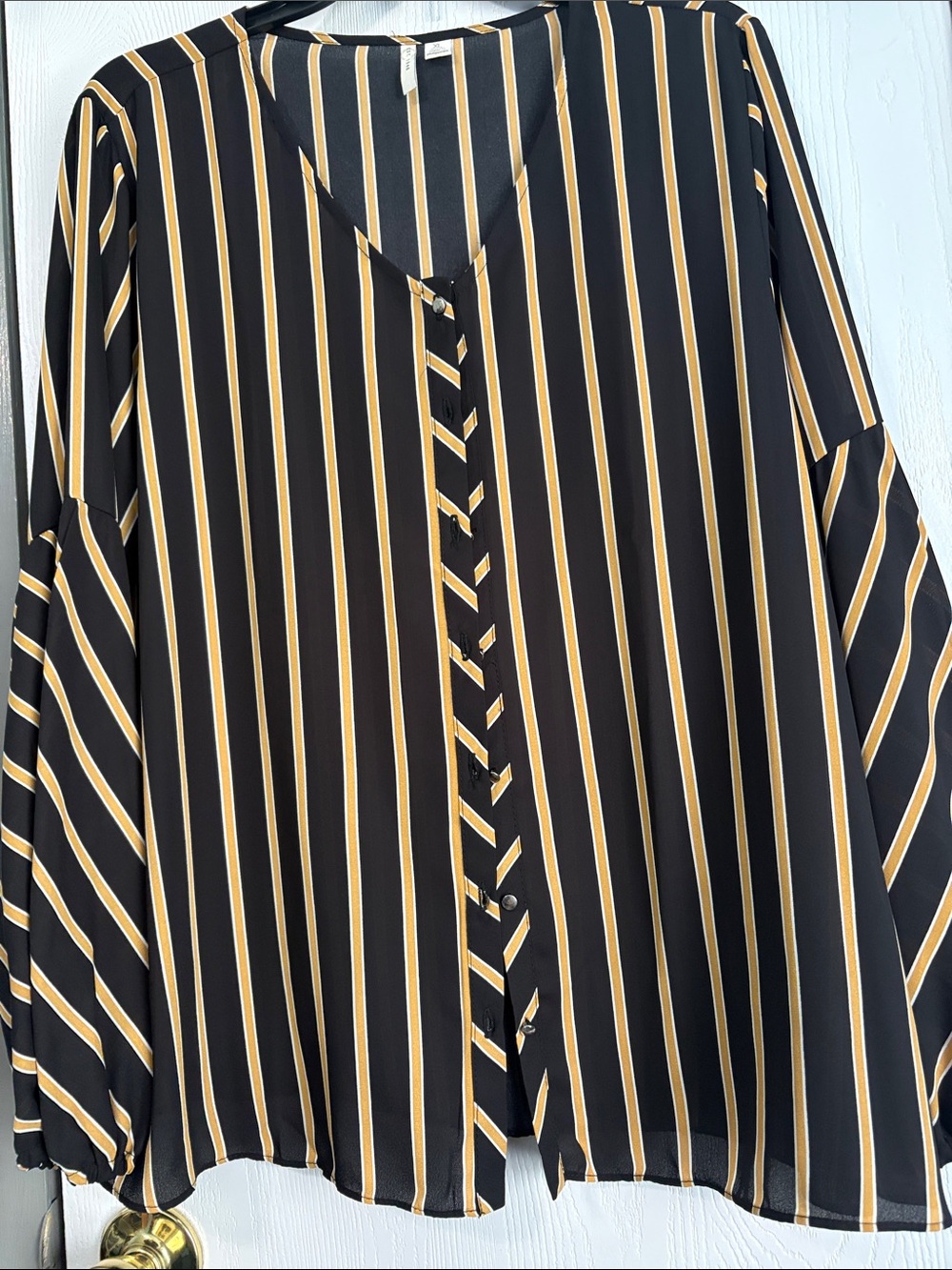 Women's Black & Yellow Striped Button-Front Blouse